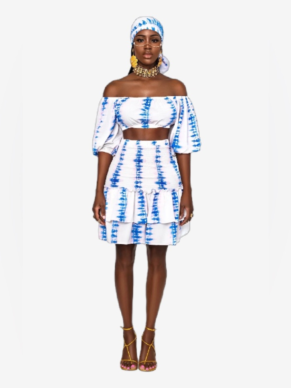 BFYNE AZUMI blue and white skirt set size Large